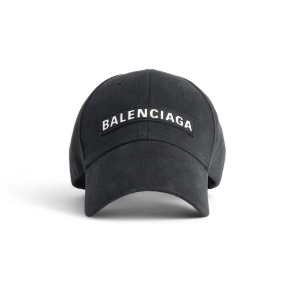 Balenciaga Patch Cap in Black cotton drill